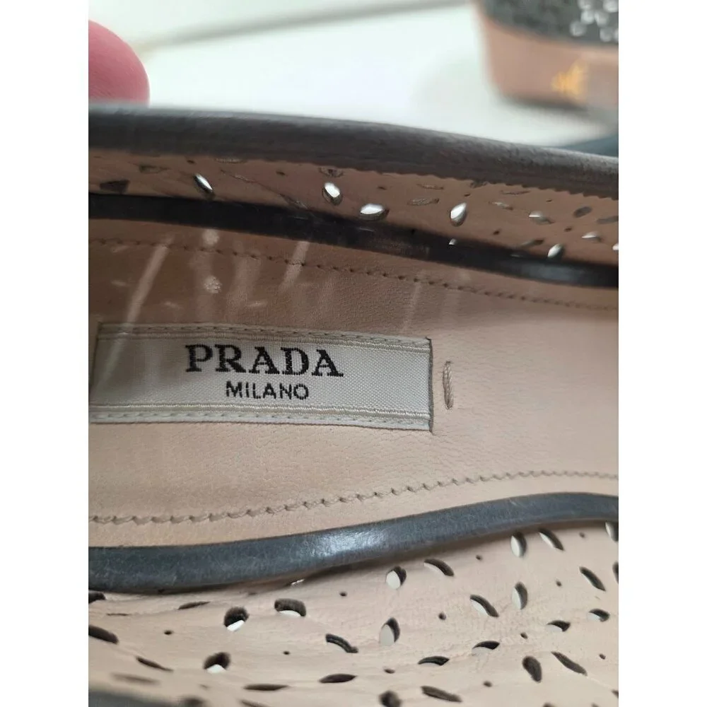 Prada Milano Decolleté Powder Perforated Leather Heels Pumps – Women’s  Size 6.5